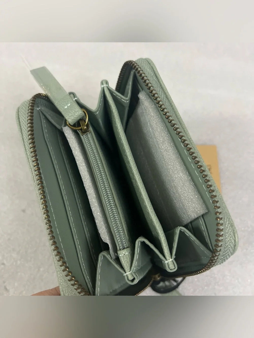 Frye and CO  Zip Card Case Mini Pocket Wallet Sage Green